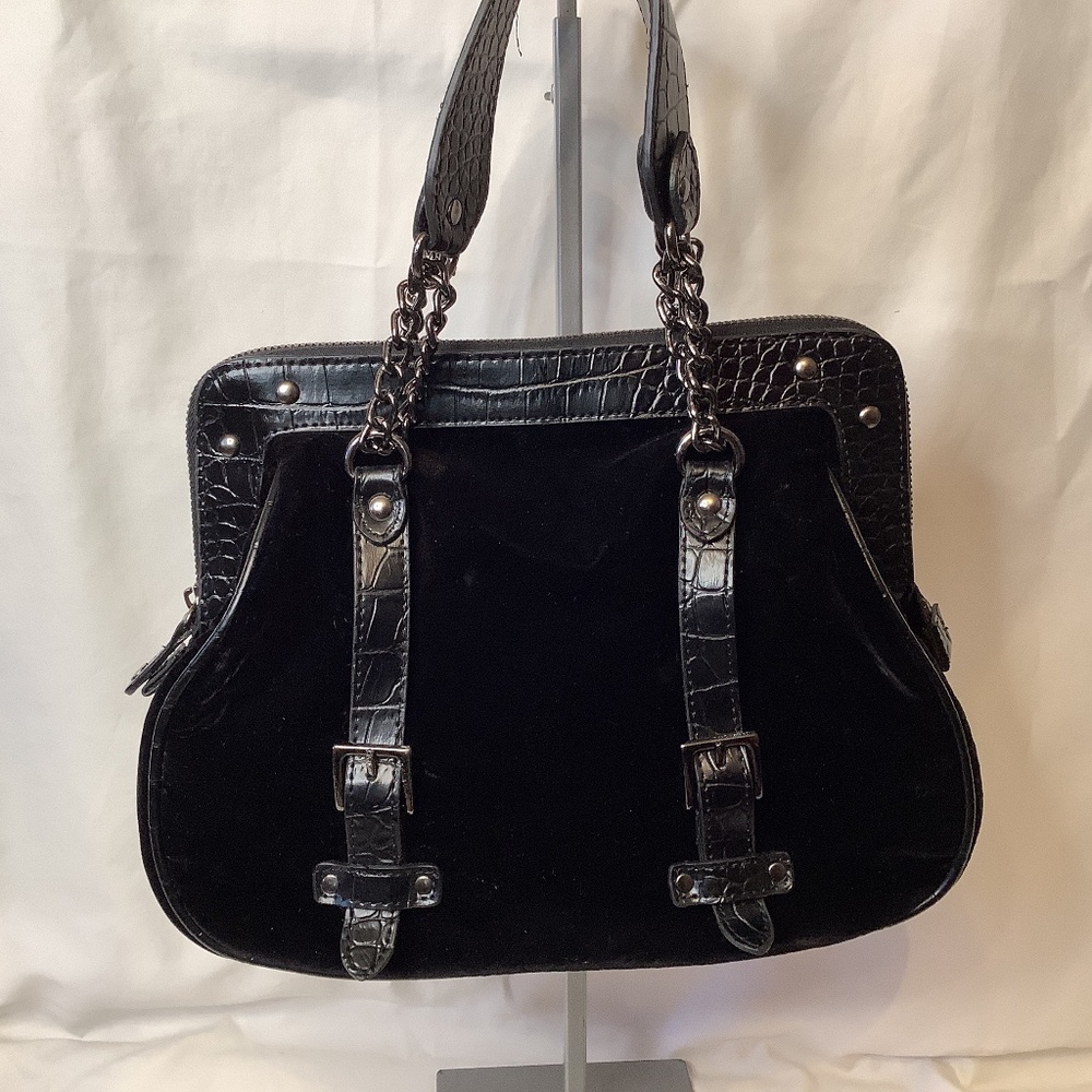 EUC The‎ Limited Black Velvet hand bag with chain detail